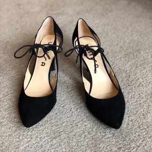 Unisa black lace up pointed toe heel